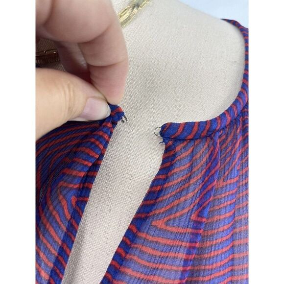 Isabel Marant Etoile Sheer Geometric Top Red Blue Long Sleeve Flowy - Picture 9 of 16